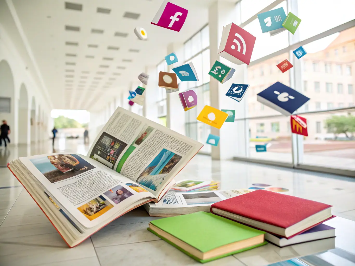 A visually appealing layout of MRI AT WORK's publications and media, including magazines, podcast covers, and online content.